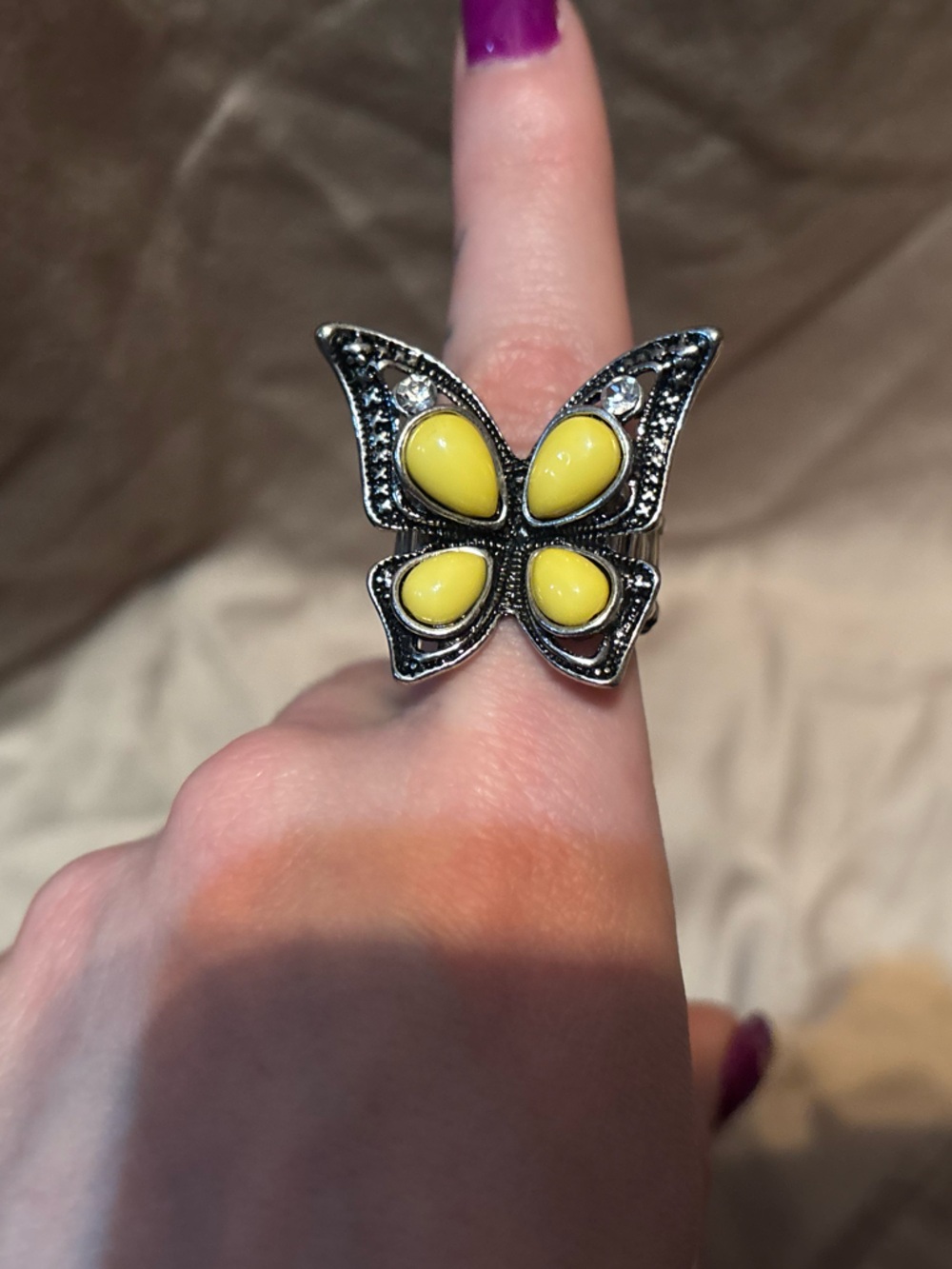 Butterfly Yellow Stone Stretch Statement Ring - Women's Fashion Jewelry